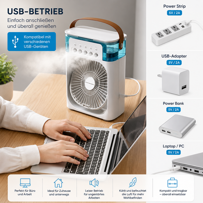 Tunox™ 3-in-1 Mini Luftkühler | Ventilator, Luftbefeuchter & LED-Nachtlicht