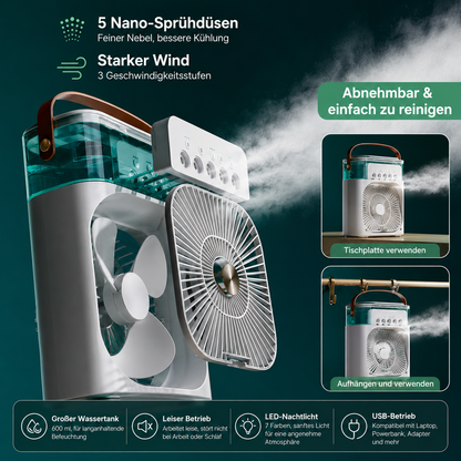 Tunox™ 3-in-1 Mini Luftkühler | Ventilator, Luftbefeuchter & LED-Nachtlicht