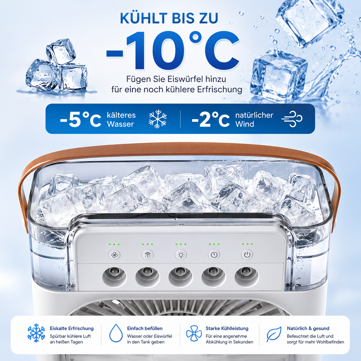 Tunox™ 3-in-1 Mini Luftkühler | Ventilator, Luftbefeuchter & LED-Nachtlicht