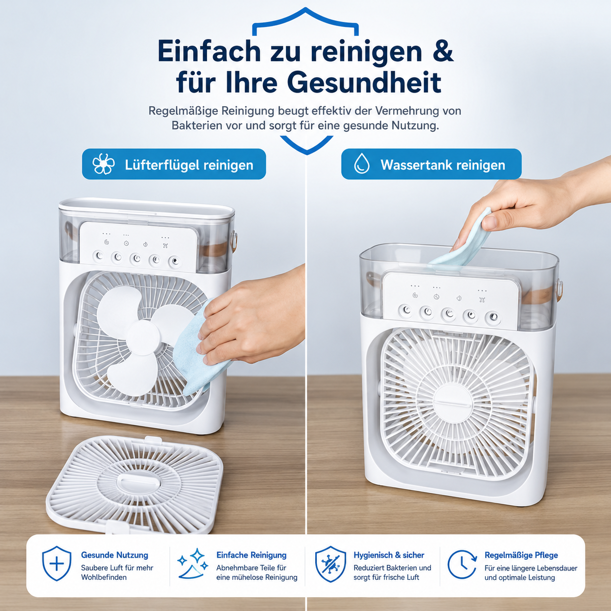 Tunox™ 3-in-1 Mini Luftkühler | Ventilator, Luftbefeuchter & LED-Nachtlicht